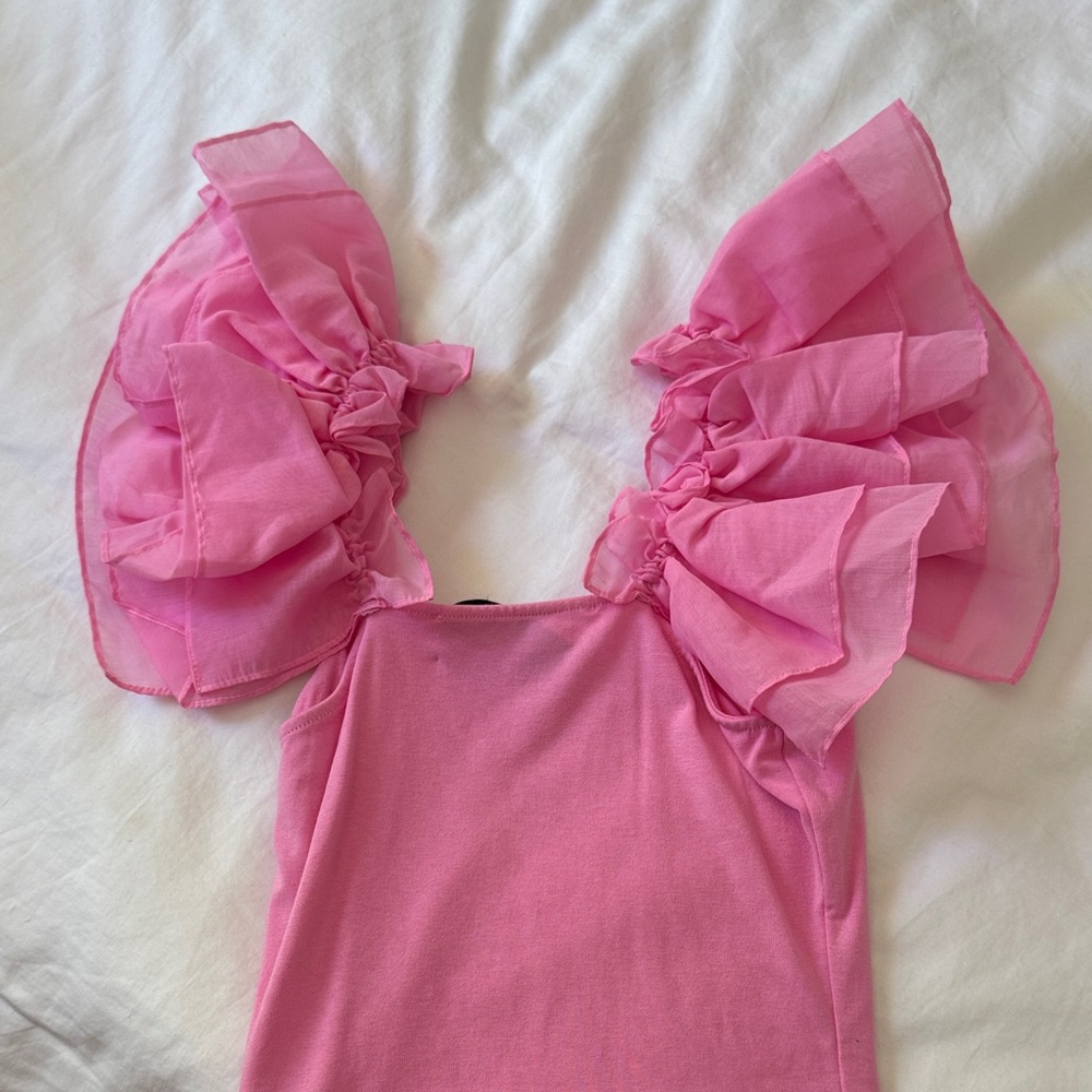Pink Ruffle Sleeve top - Picture 3 of 4